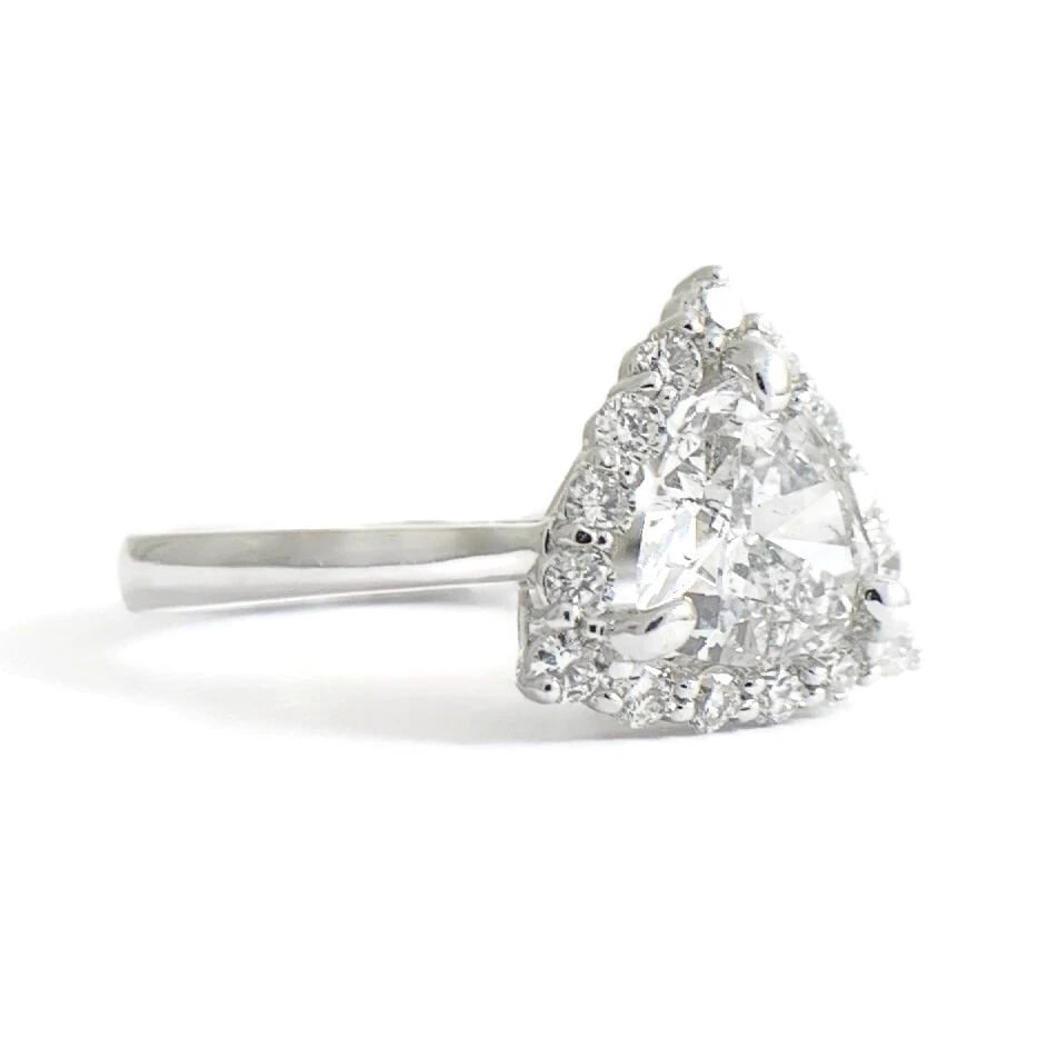 Trillion Triangle Halo Diamond Engagement Ring Certified 14K White Gold 1.73 CTW: Trillion Triangle Halo Diamond Engagement Ring Certified 14K White Gold 1.73 CTW This is a gorgeous diamond engagement ring! Please let us know if you have any questions! Diamonds: 1.73 ctw; 1 trillio