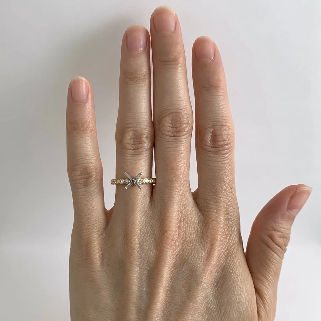 Bezel Diamond Engagement Ring Setting Mounting 18K Yellow Gold, 3.21 Grams - 2