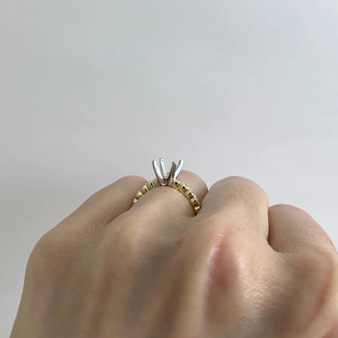 Bezel Diamond Engagement Ring Setting Mounting 18K Yellow Gold, 3.21 Grams - 5