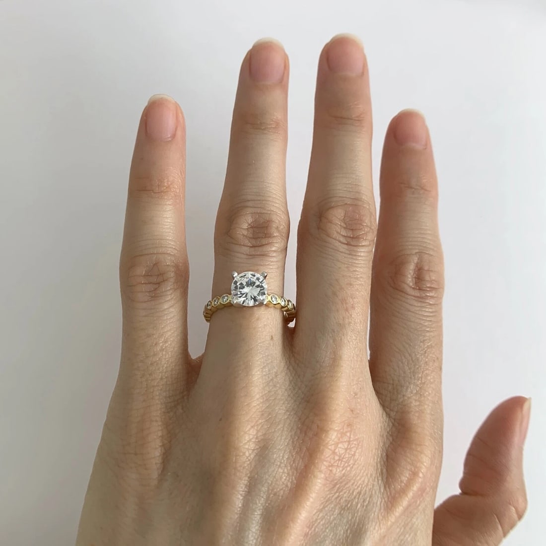 Bezel Diamond Engagement Ring Setting Mounting 18K Yellow Gold, 3.21 Grams - 6