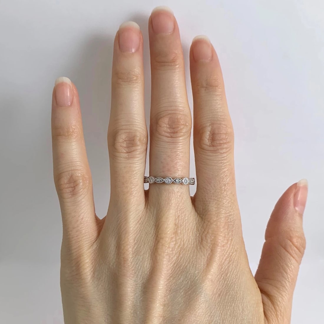 Marquise Round Milgrain Diamond Eternity Ring Wedding Band 14K White Gold, 6.75 - 2