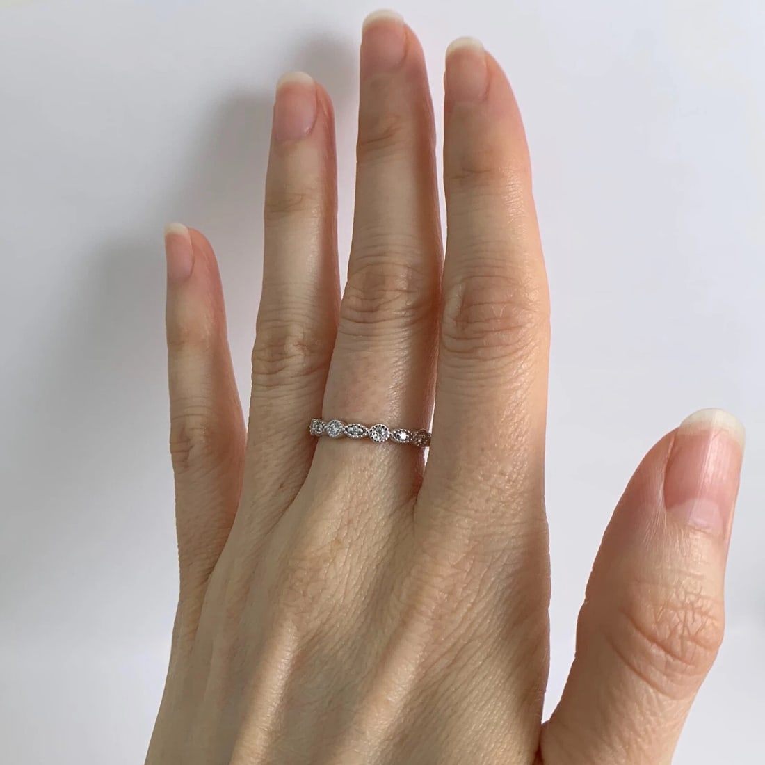 Marquise Round Milgrain Diamond Eternity Ring Wedding Band 14K White Gold, 6.75 - 3