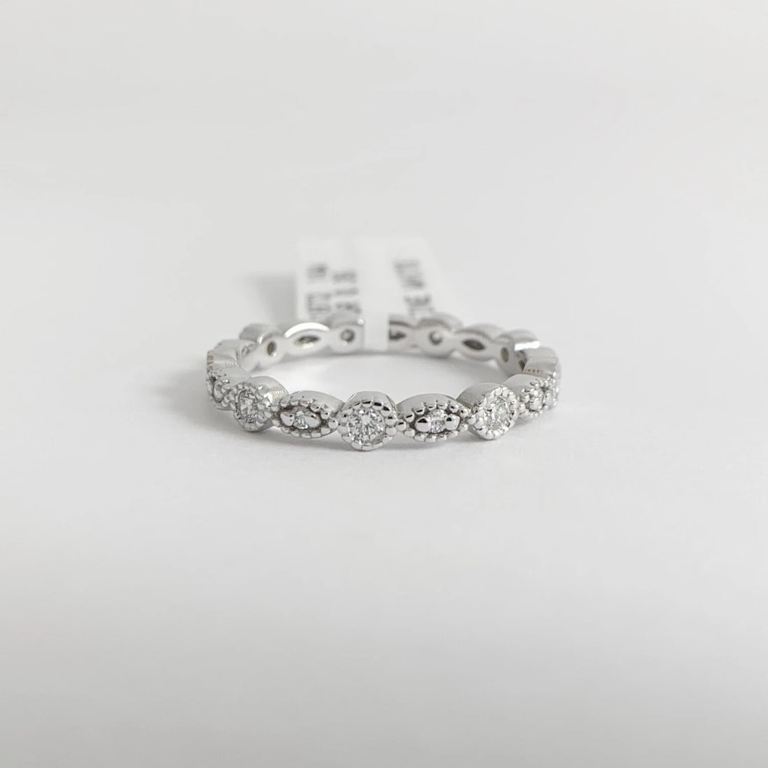 Marquise Round Milgrain Diamond Eternity Ring Wedding Band 14K White Gold, 6.75 - 6