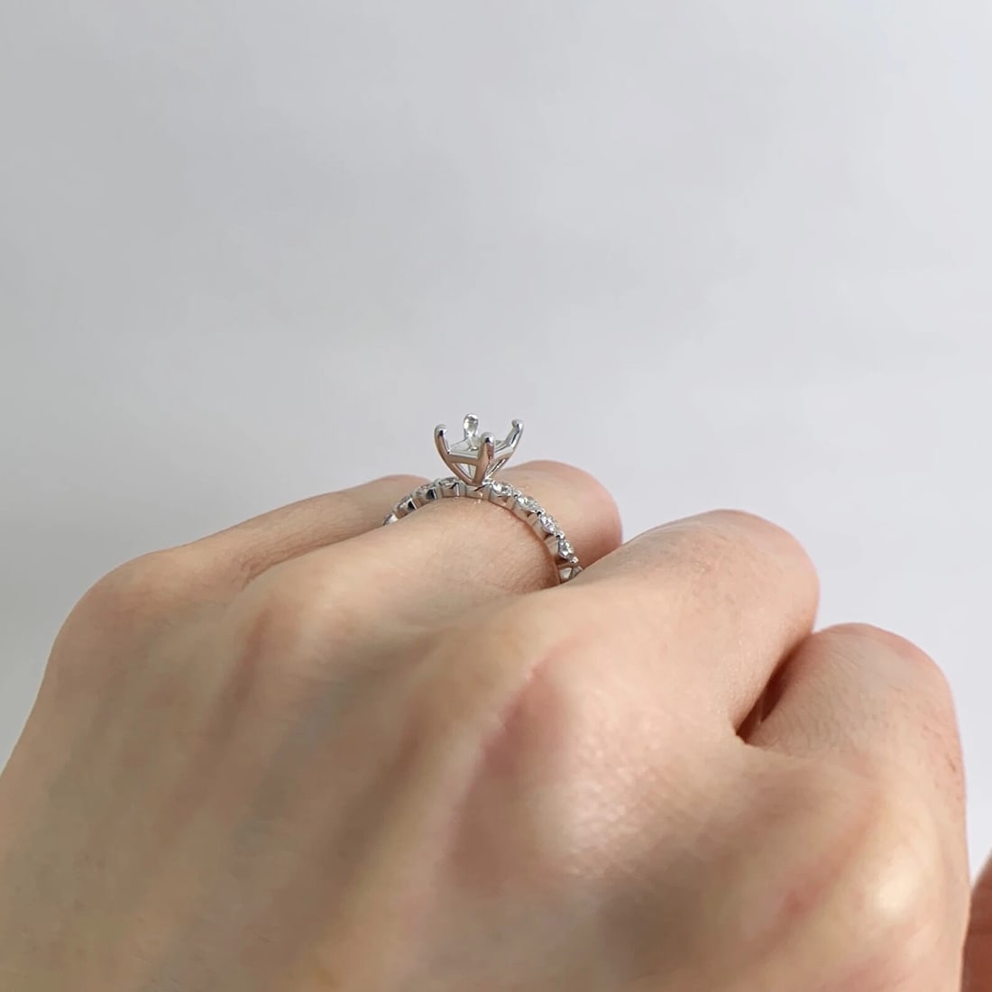 Rectangle Bead Set Diamond Engagement Ring Setting Mounting 14K White Gold - 5