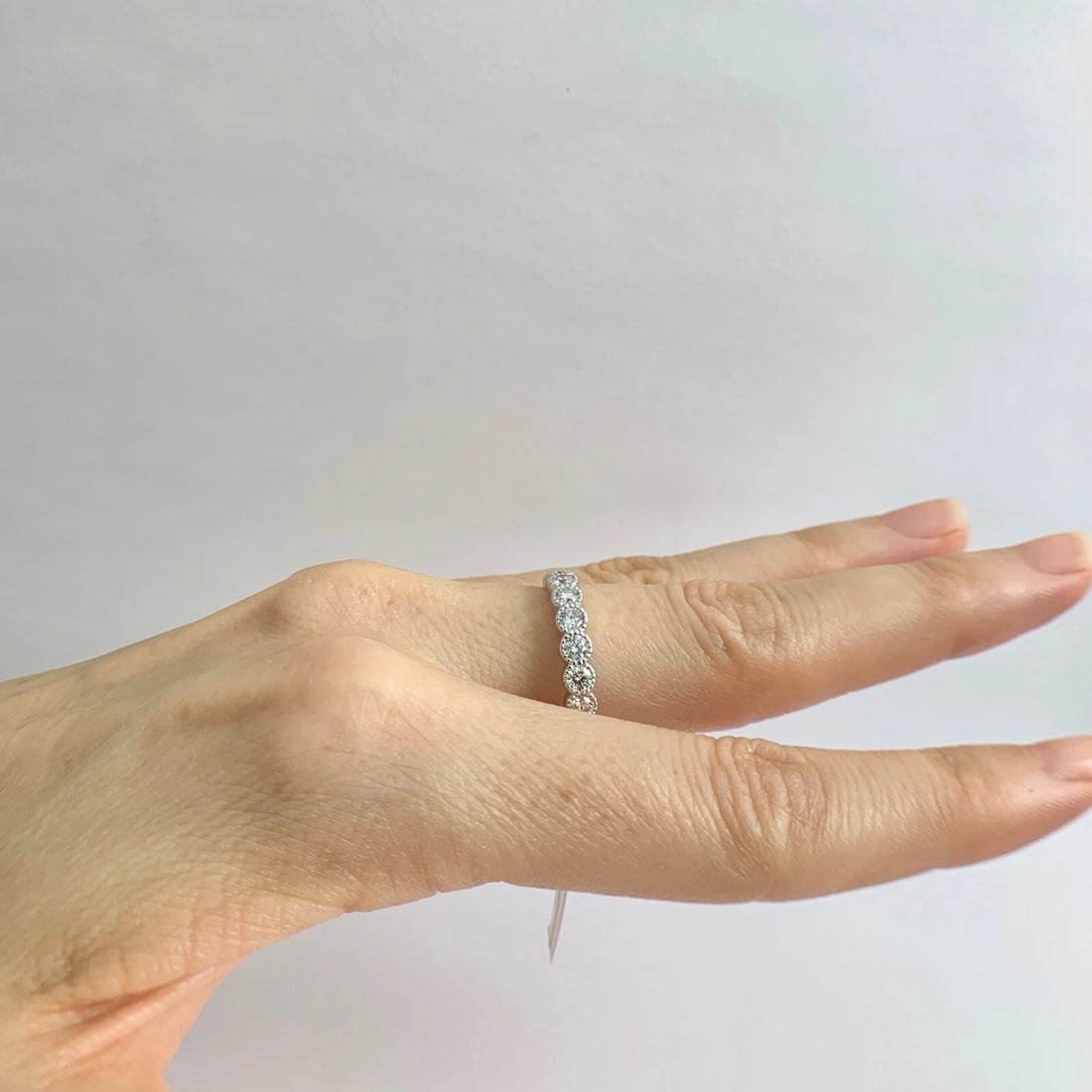 Milgrain Bezel Round Diamond Wedding Band Ring 14K White Gold, 1.20 CTW, 3.35 Gr - 4