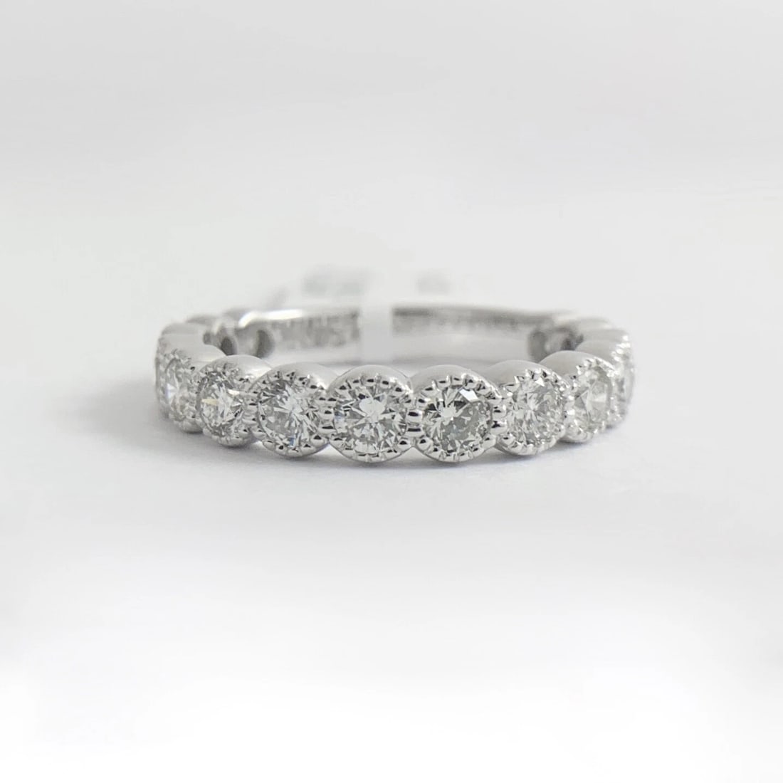 Milgrain Bezel Round Diamond Wedding Band Ring 14K White Gold, 1.20 CTW, 3.35 Gr - 6