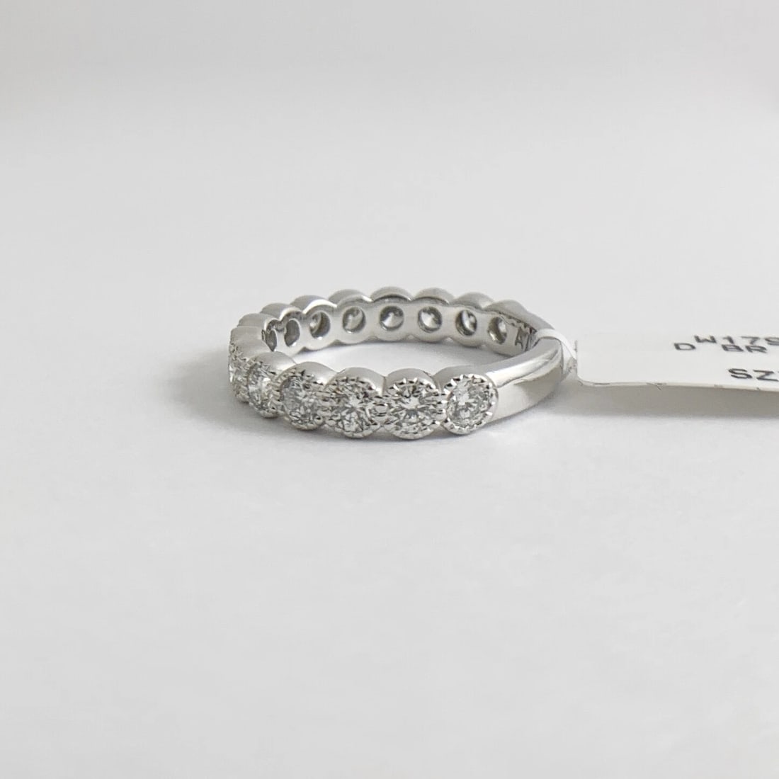 Milgrain Bezel Round Diamond Wedding Band Ring 14K White Gold, 1.20 CTW, 3.35 Gr - 9