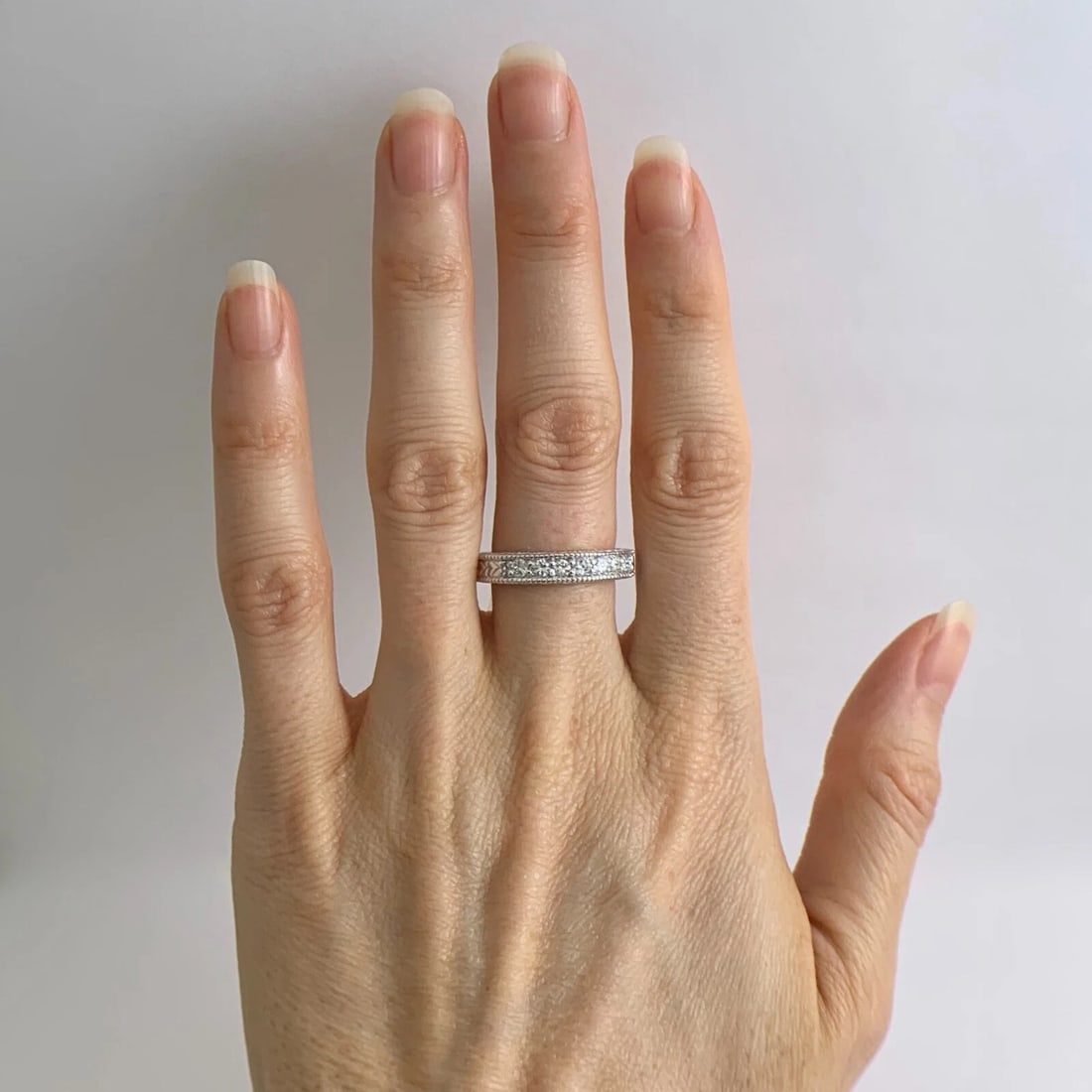 7-Stone Diamond Milgrain Wedding Band Ring 14K White Gold, .35 CTW, 7.06 Gram - 2