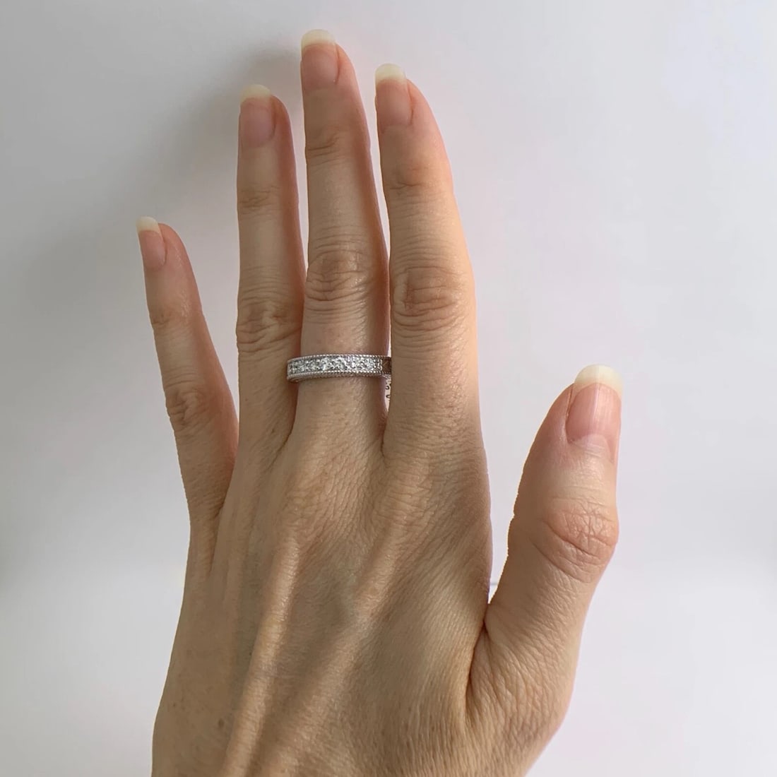 7-Stone Diamond Milgrain Wedding Band Ring 14K White Gold, .35 CTW, 7.06 Gram - 3