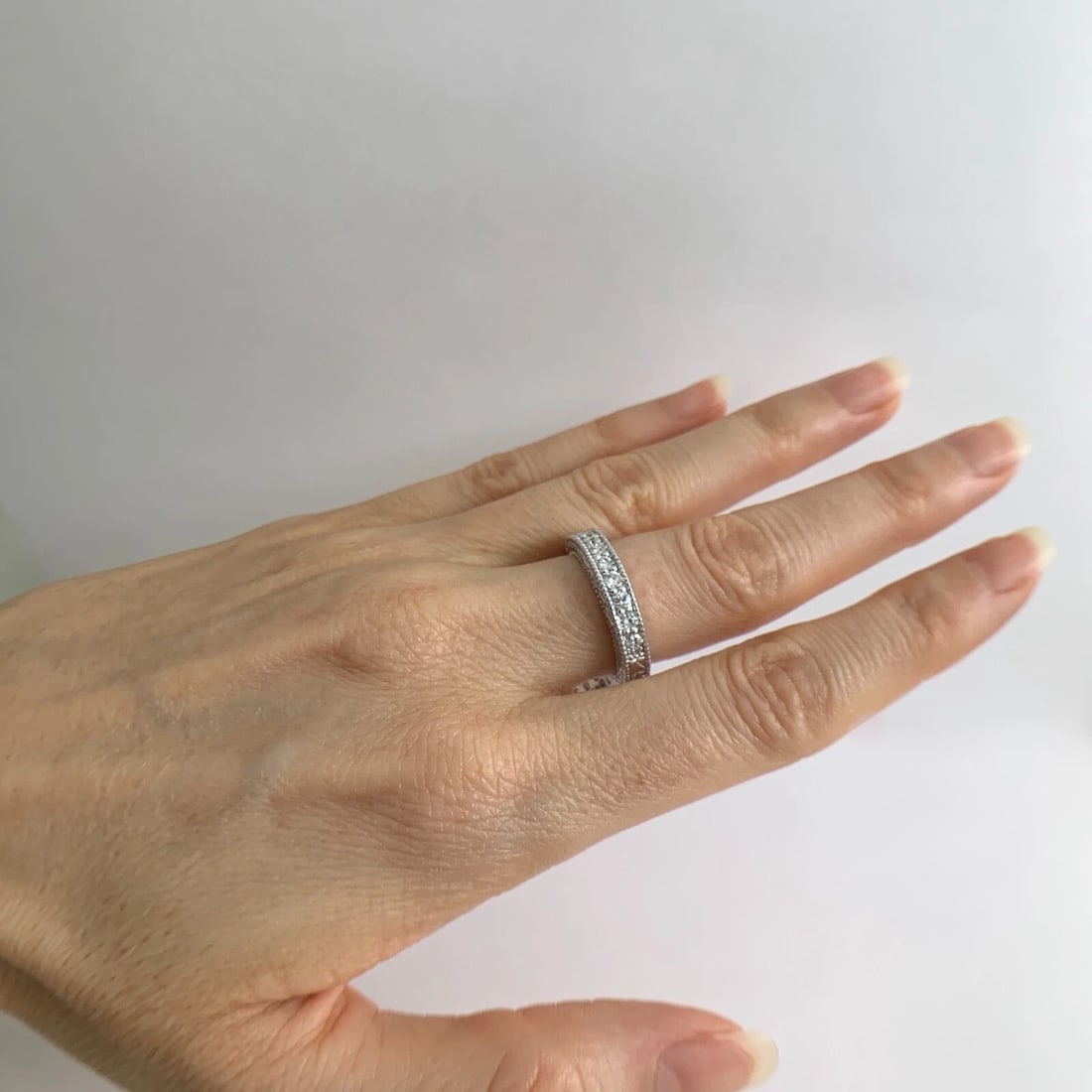 7-Stone Diamond Milgrain Wedding Band Ring 14K White Gold, .35 CTW, 7.06 Gram - 4