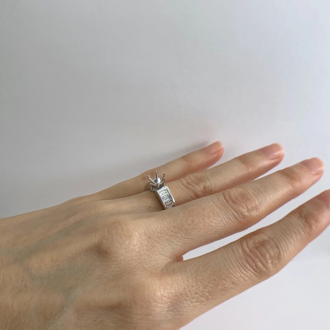 Emerald Cut Channel-Set Diamond Engagement Ring Setting Mounting 14K White Gold - 6