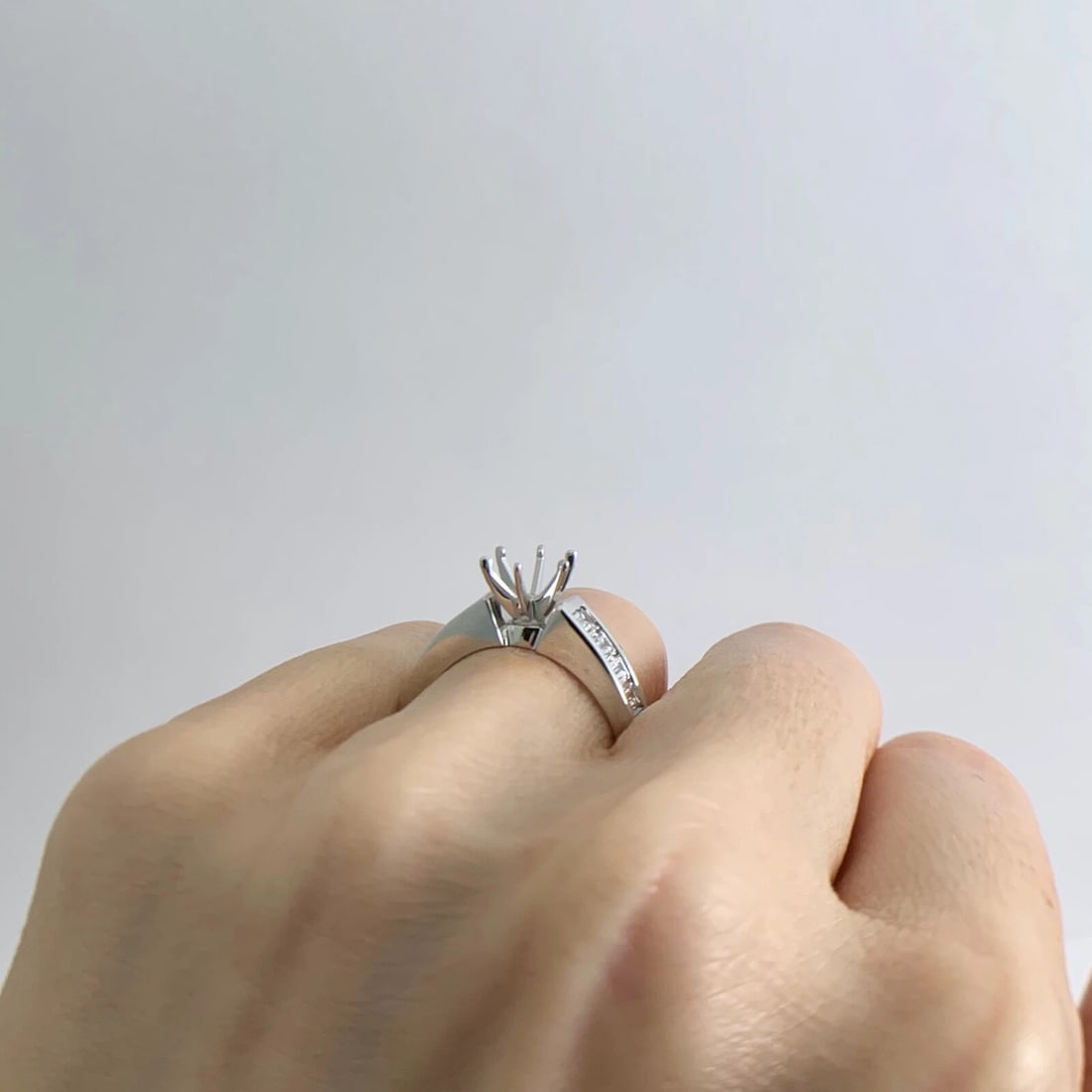 Emerald Cut Channel-Set Diamond Engagement Ring Setting Mounting 14K White Gold - 7