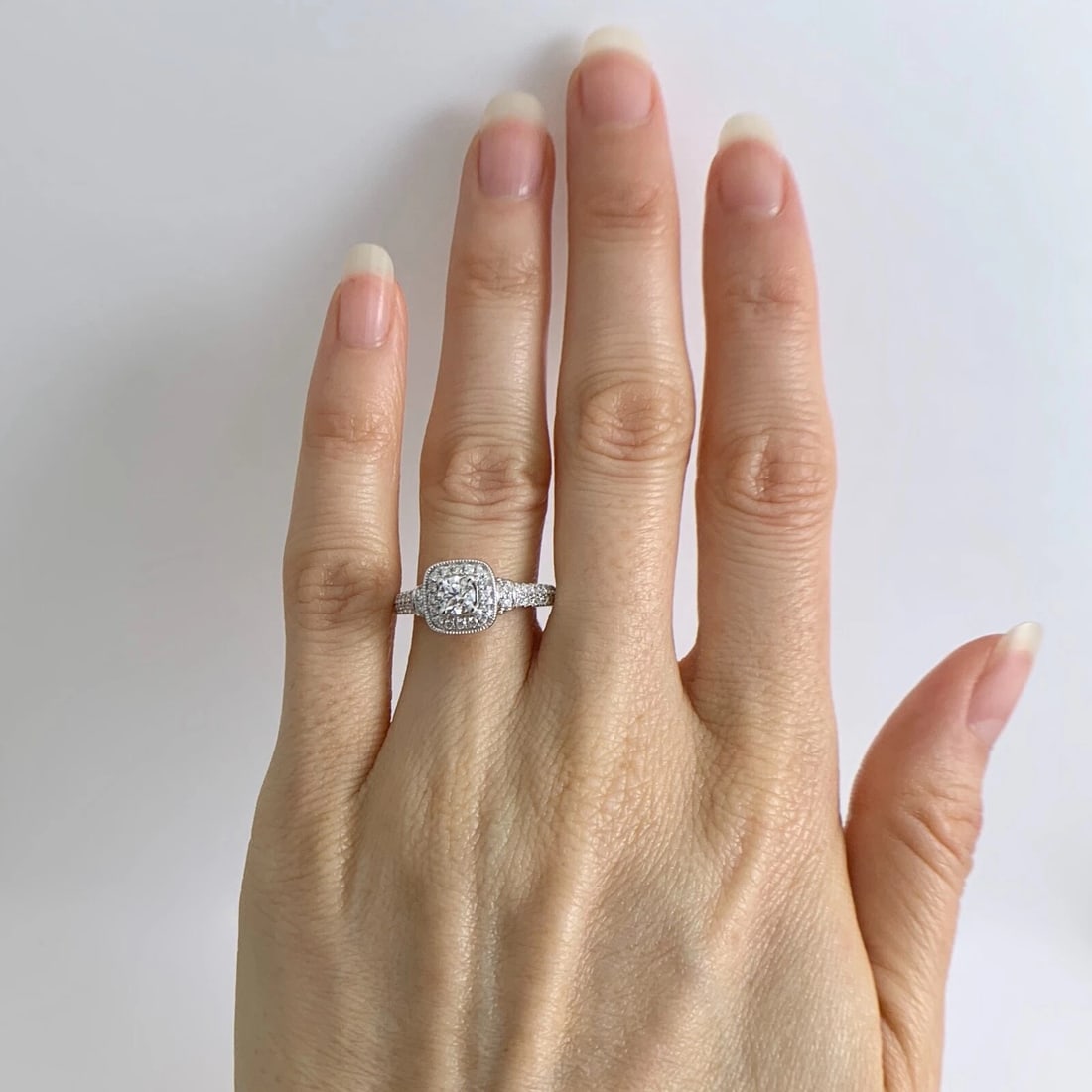 Vera Wang Round Diamond Cushion Halo Engagement Ring 14K White Gold, .83 CTW - 2