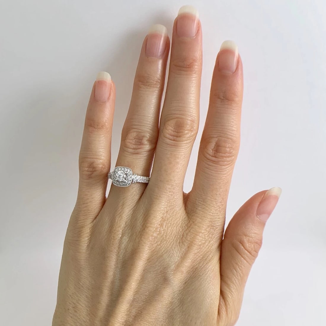 Vera Wang Round Diamond Cushion Halo Engagement Ring 14K White Gold, .83 CTW - 3