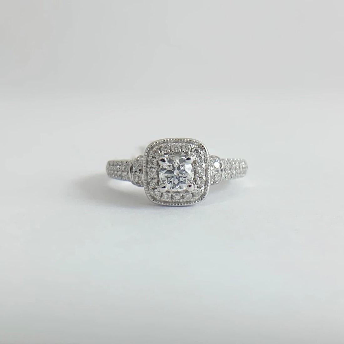 Vera Wang Round Diamond Cushion Halo Engagement Ring 14K White Gold, .83 CTW - 5