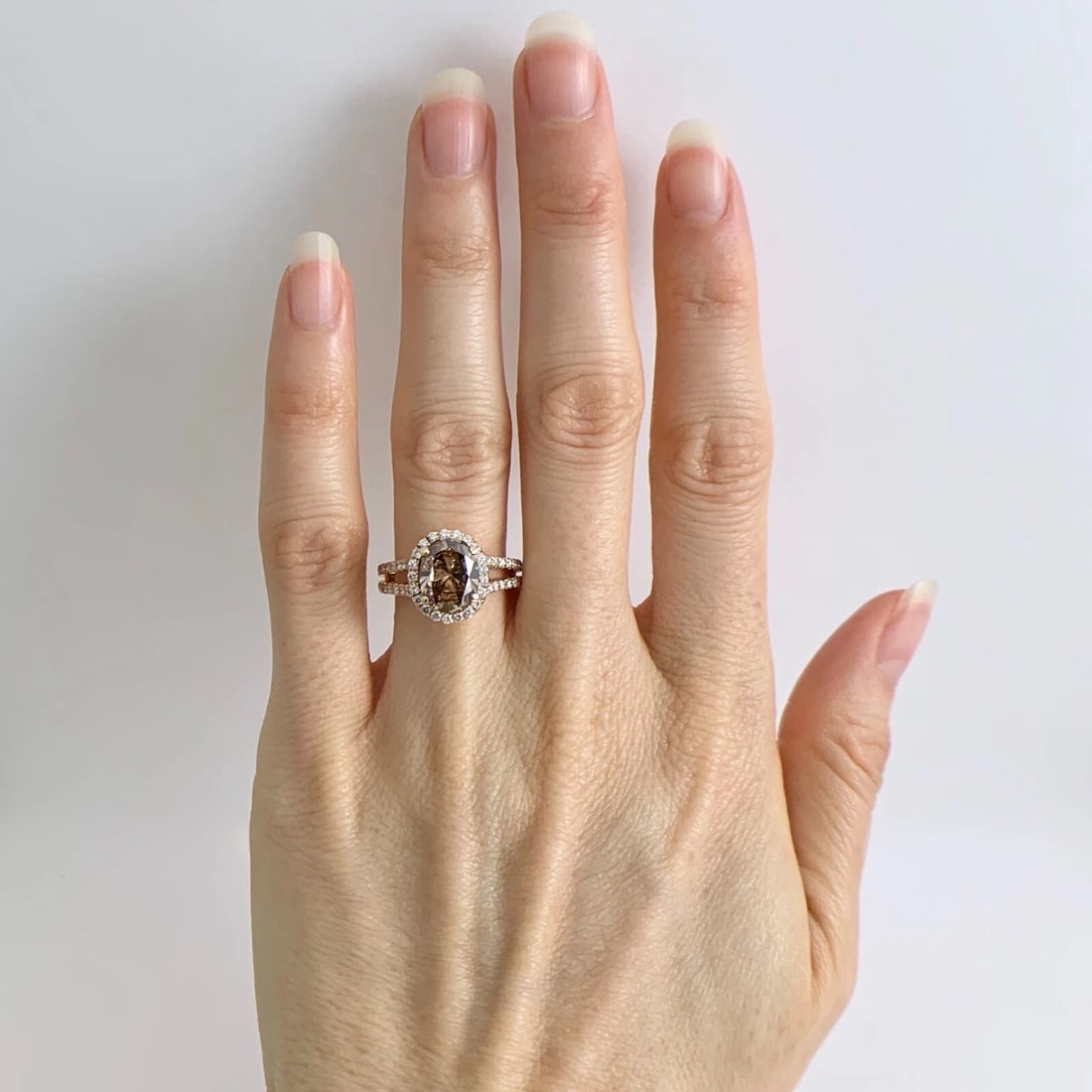 GIA Oval Brown Diamond Split Shank Halo Engagement Ring 14K Rose Gold 2.76 CTW - 2
