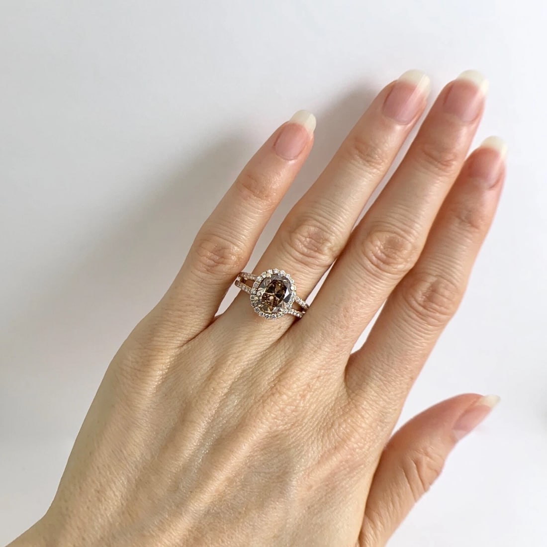 GIA Oval Brown Diamond Split Shank Halo Engagement Ring 14K Rose Gold 2.76 CTW - 5