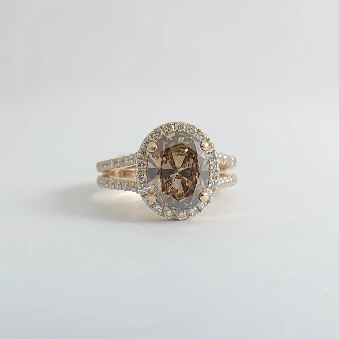 GIA Oval Brown Diamond Split Shank Halo Engagement Ring 14K Rose Gold 2.76 CTW - 7