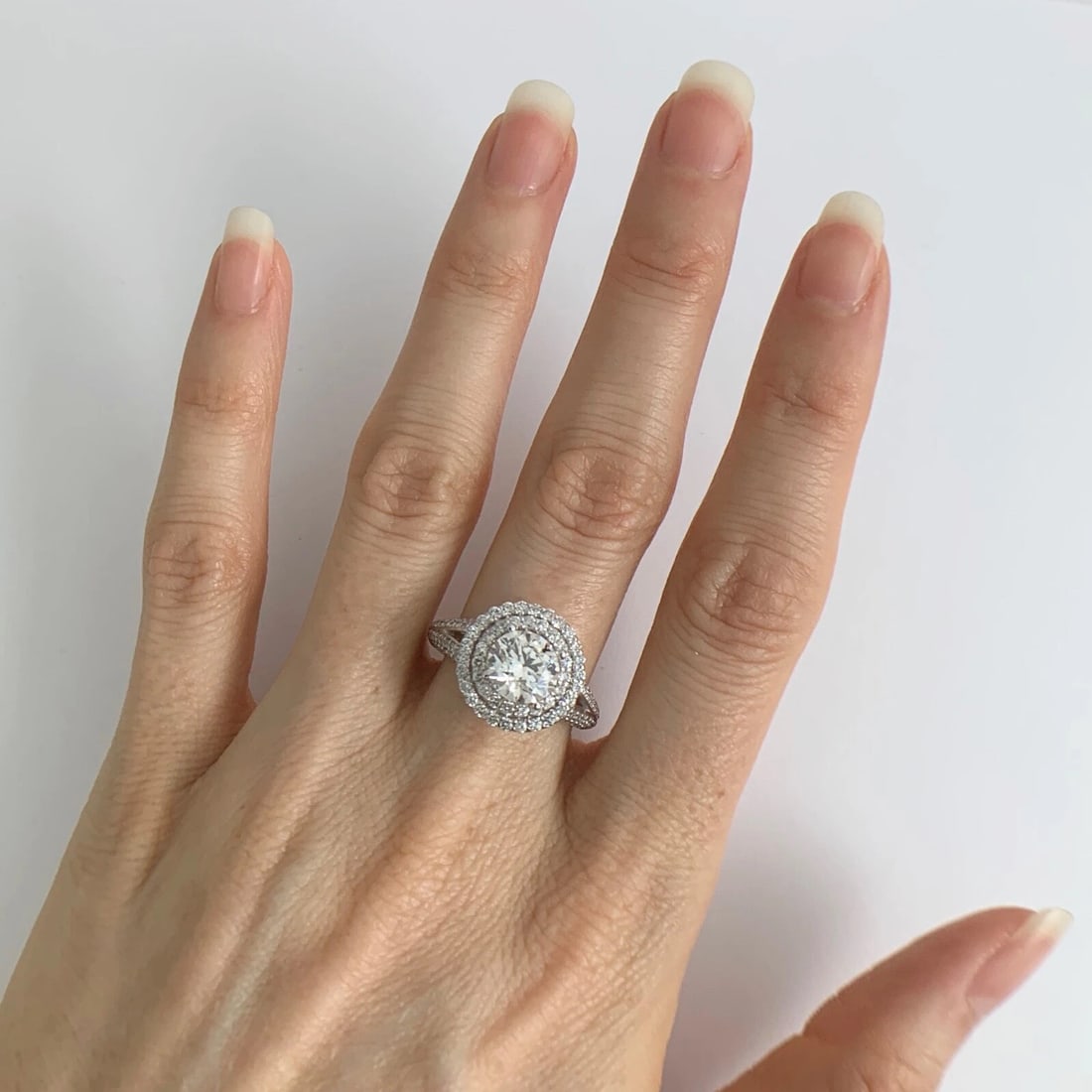 Round Double Halo Diamond Engagement Ring Setting Mounting 14K White Gold - 6