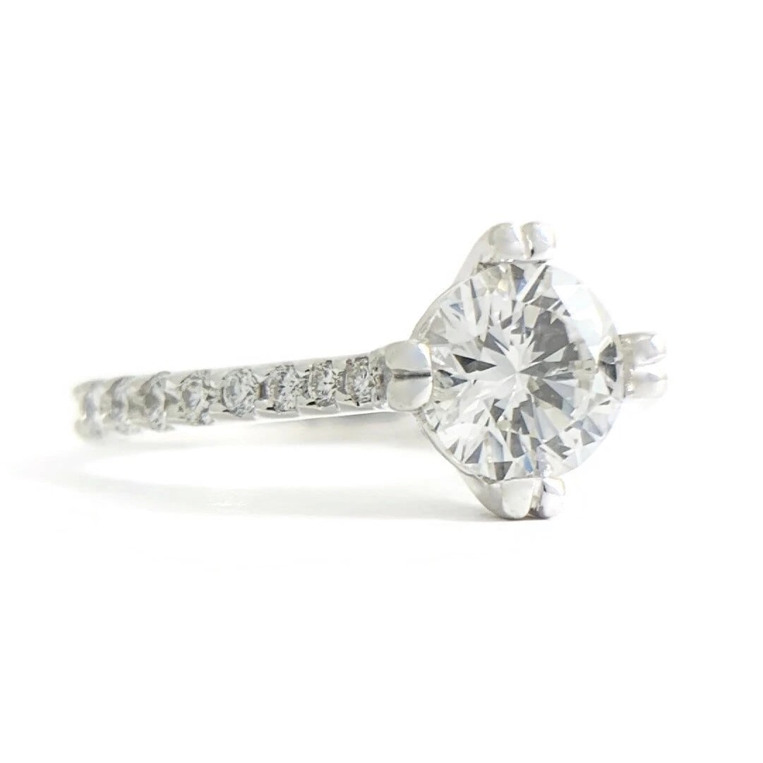 Round Diamond Cross Split Prong Engagement Ring 18K White Gold 1.43 CTW, 4.13 Gr (1 of 8)