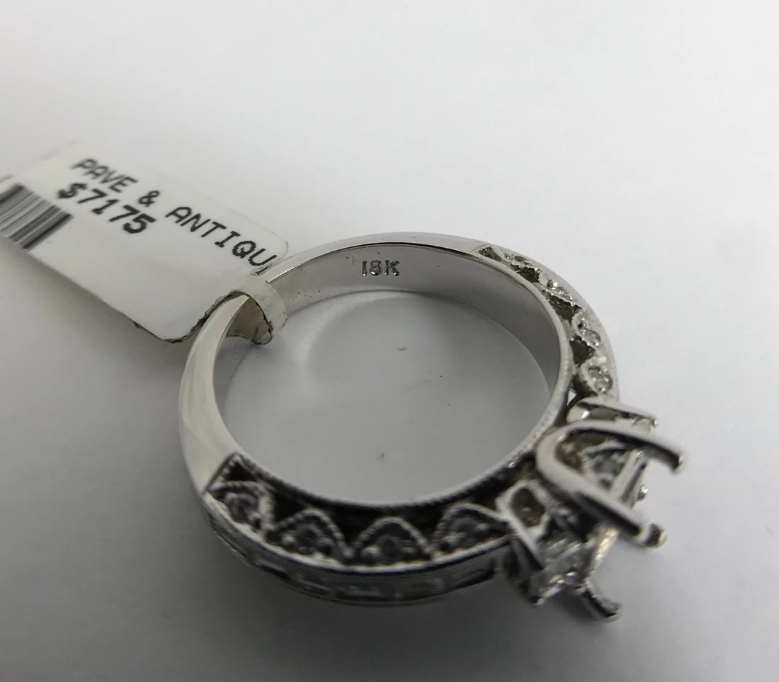 Baguette Round Diamond Engagement Ring Setting Mounting 18K White Gold, 1.29 CTW - 9