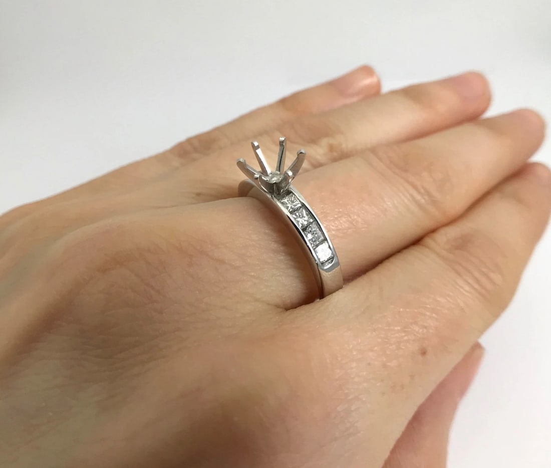 Princess Channel-Set Diamond Engagement Ring Mounting 14K White Gold .65 CTW - 3