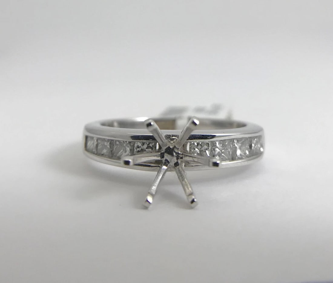 Princess Channel-Set Diamond Engagement Ring Mounting 14K White Gold .65 CTW - 6