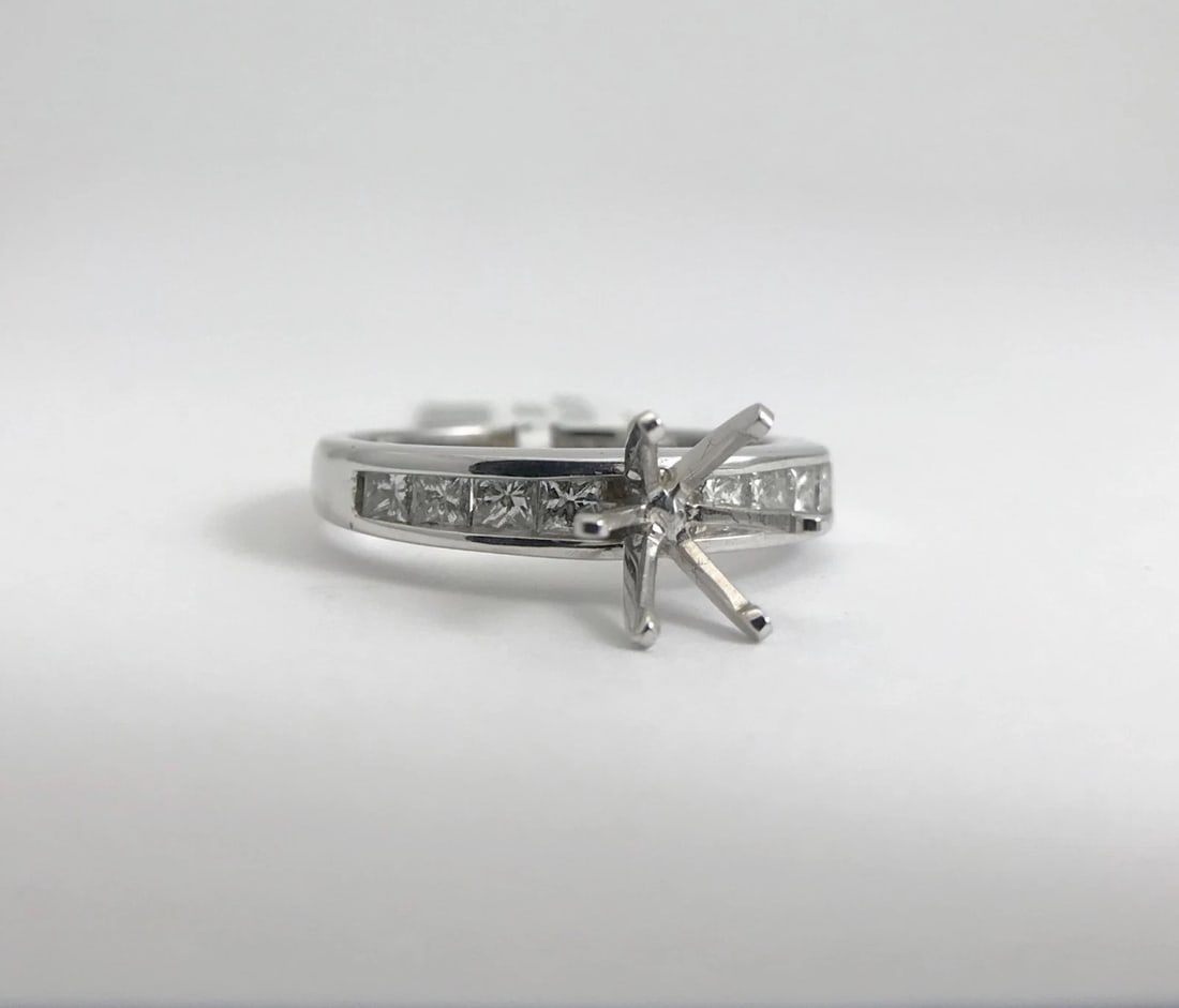 Princess Channel-Set Diamond Engagement Ring Mounting 14K White Gold .65 CTW - 8