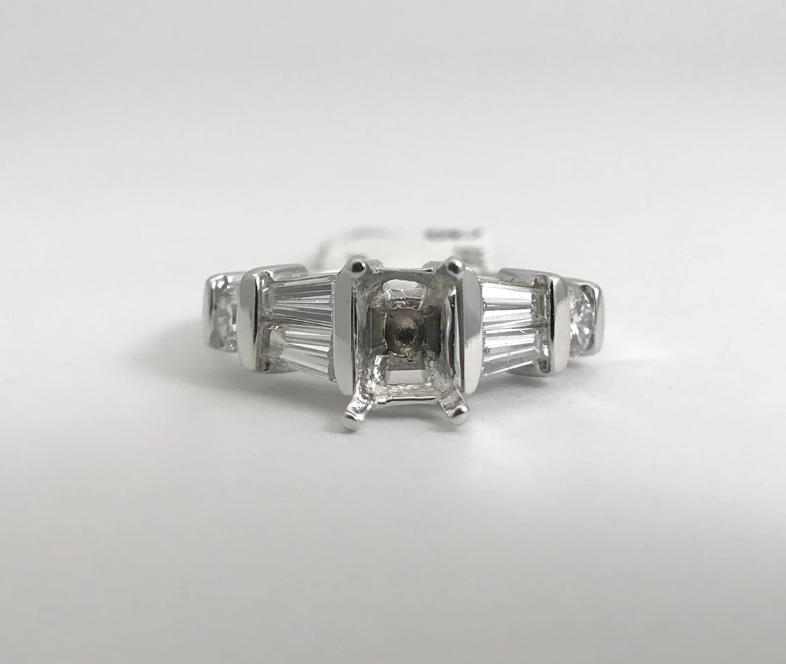 Baguette Round Diamond Engagement Ring Setting Mounting 14K White Gold .59 CTW - 4