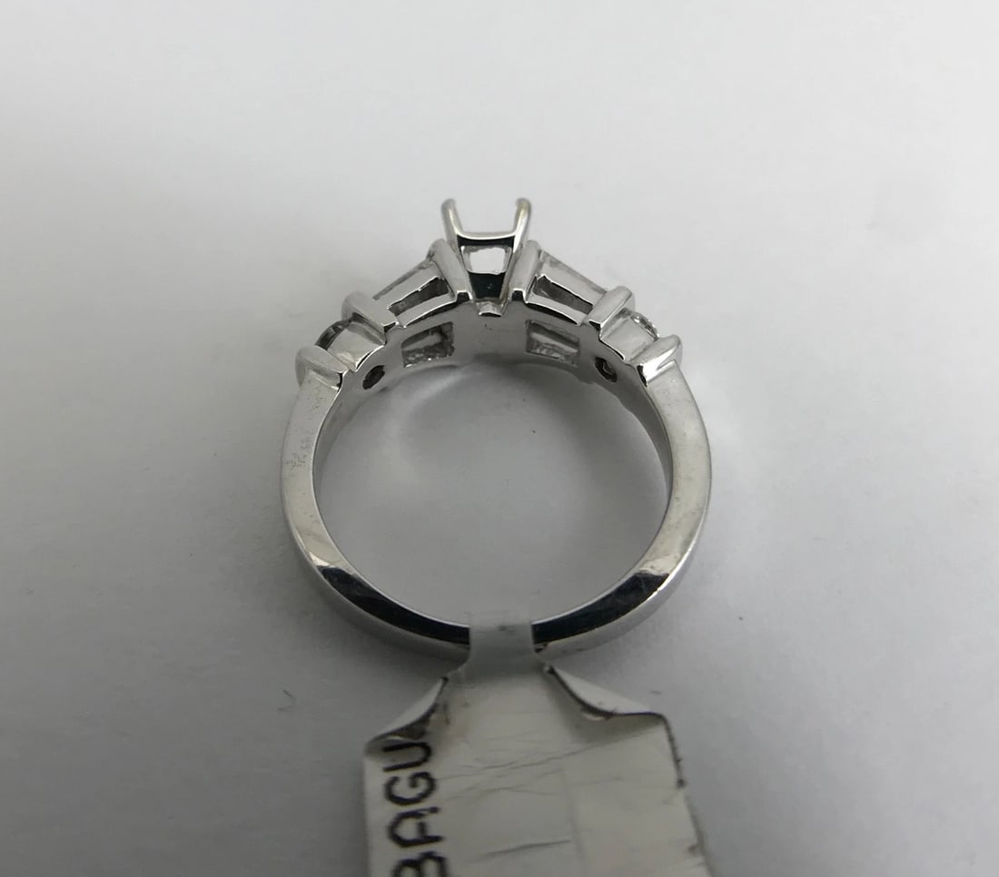 Baguette Round Diamond Engagement Ring Setting Mounting 14K White Gold .59 CTW - 7