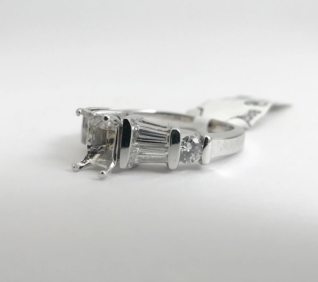 Baguette Round Diamond Engagement Ring Setting Mounting 14K White Gold .59 CTW - 8