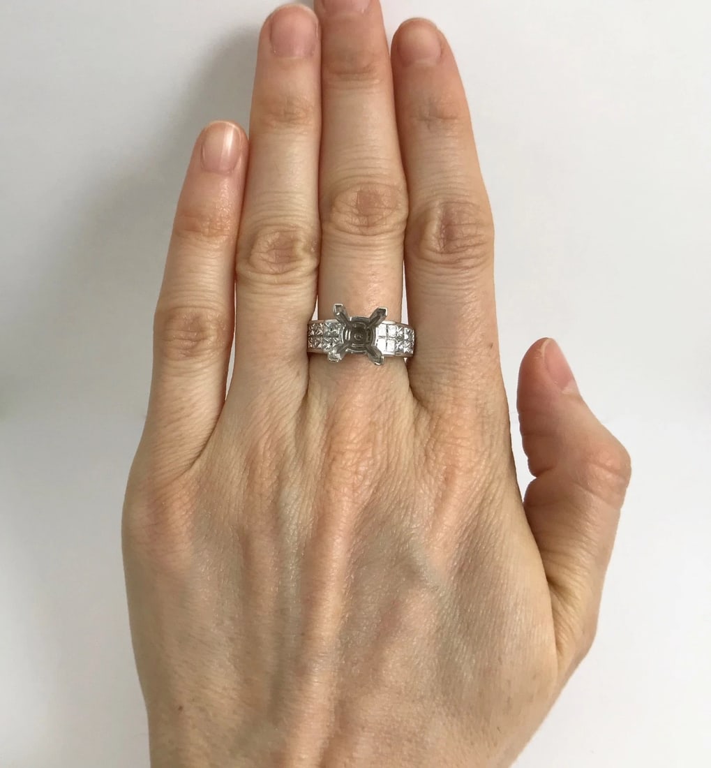 Princess Diamond Step Engagement Ring Setting Mounting 18K White Gold 1.25 CTW - 2