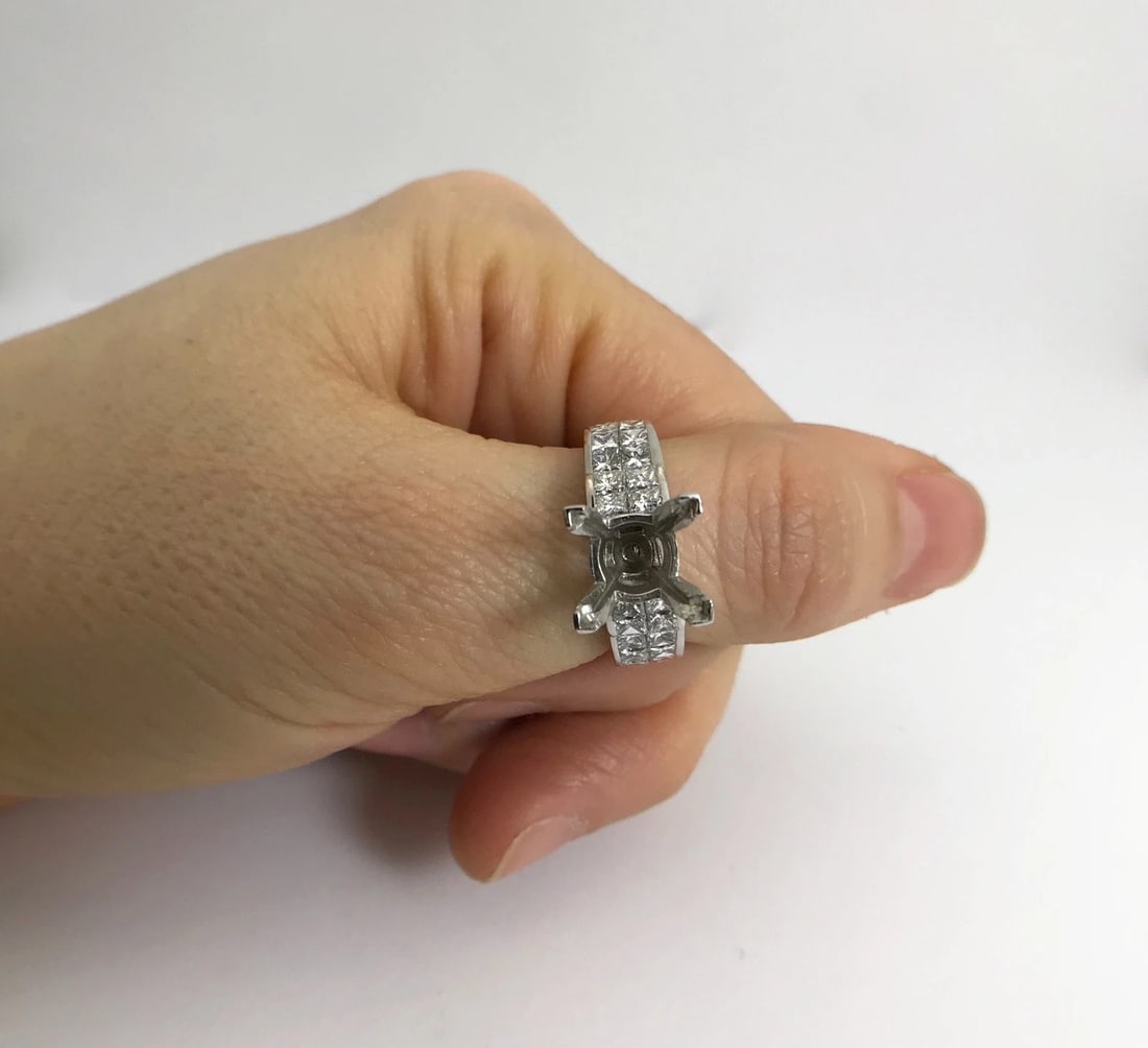 Princess Diamond Step Engagement Ring Setting Mounting 18K White Gold 1.25 CTW - 3