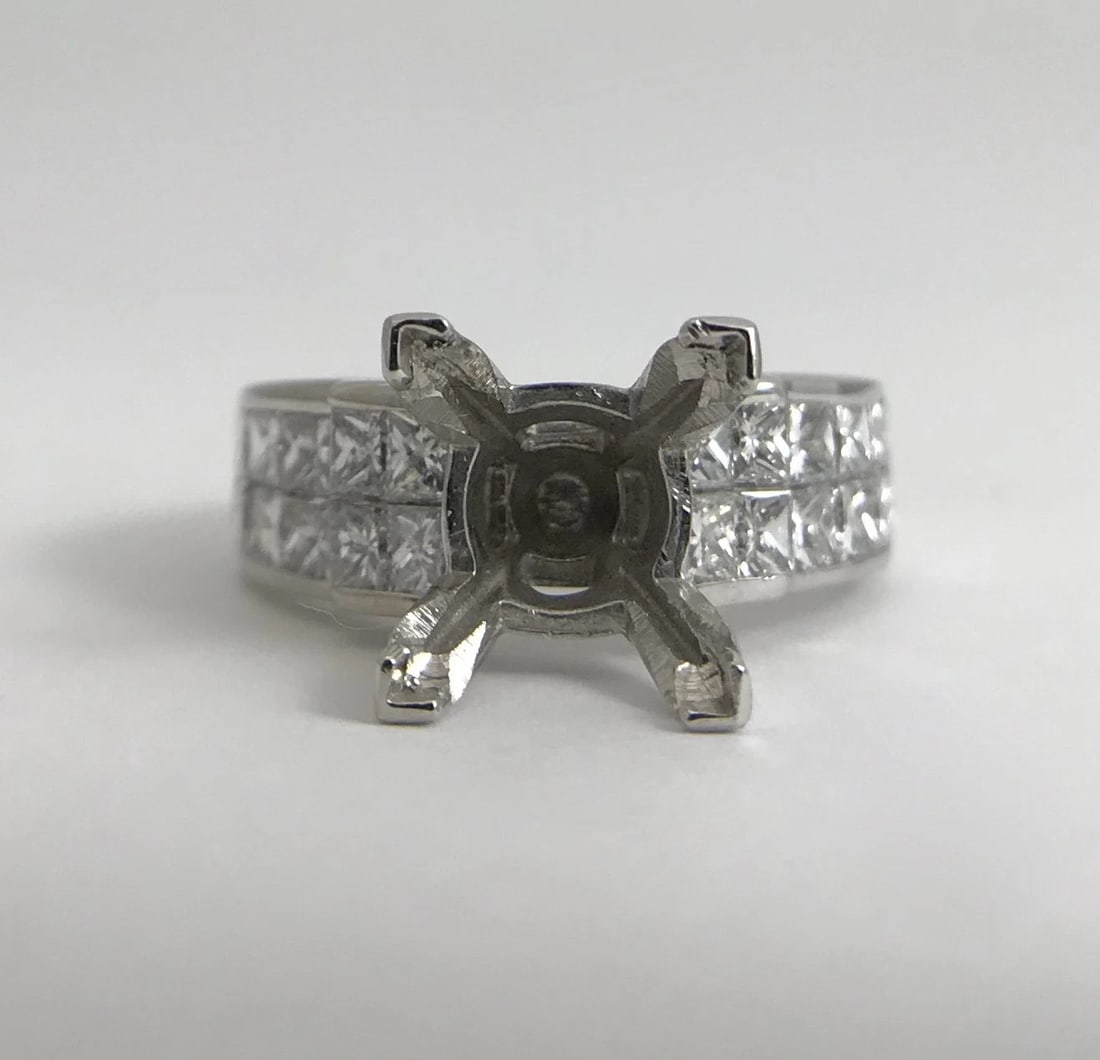 Princess Diamond Step Engagement Ring Setting Mounting 18K White Gold 1.25 CTW - 4