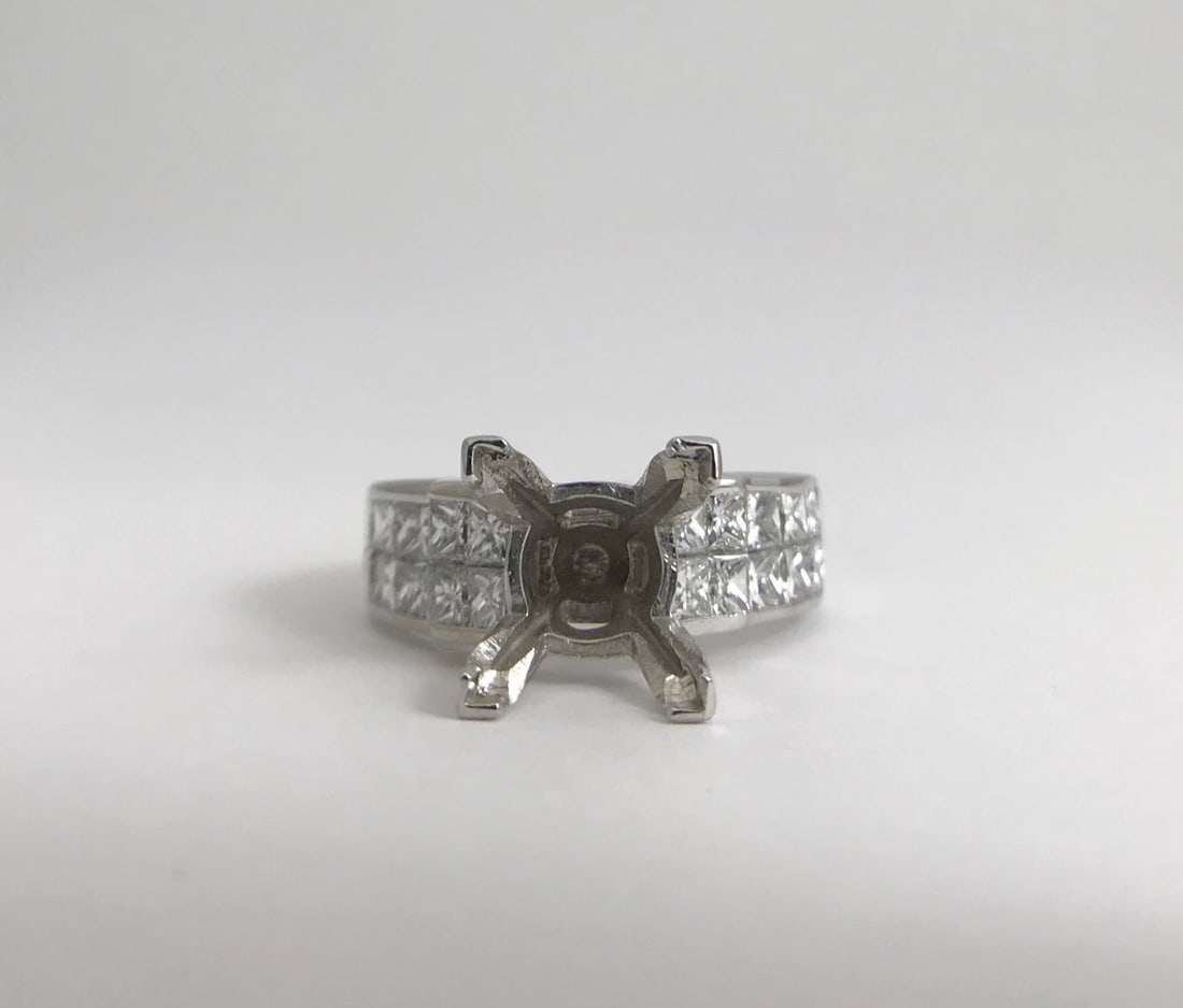 Princess Diamond Step Engagement Ring Setting Mounting 18K White Gold 1.25 CTW - 5