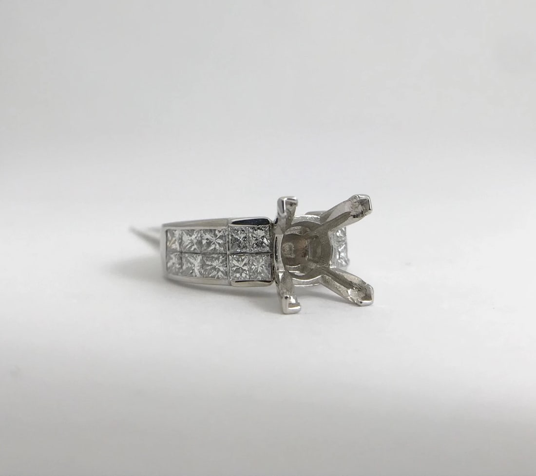 Princess Diamond Step Engagement Ring Setting Mounting 18K White Gold 1.25 CTW - 6