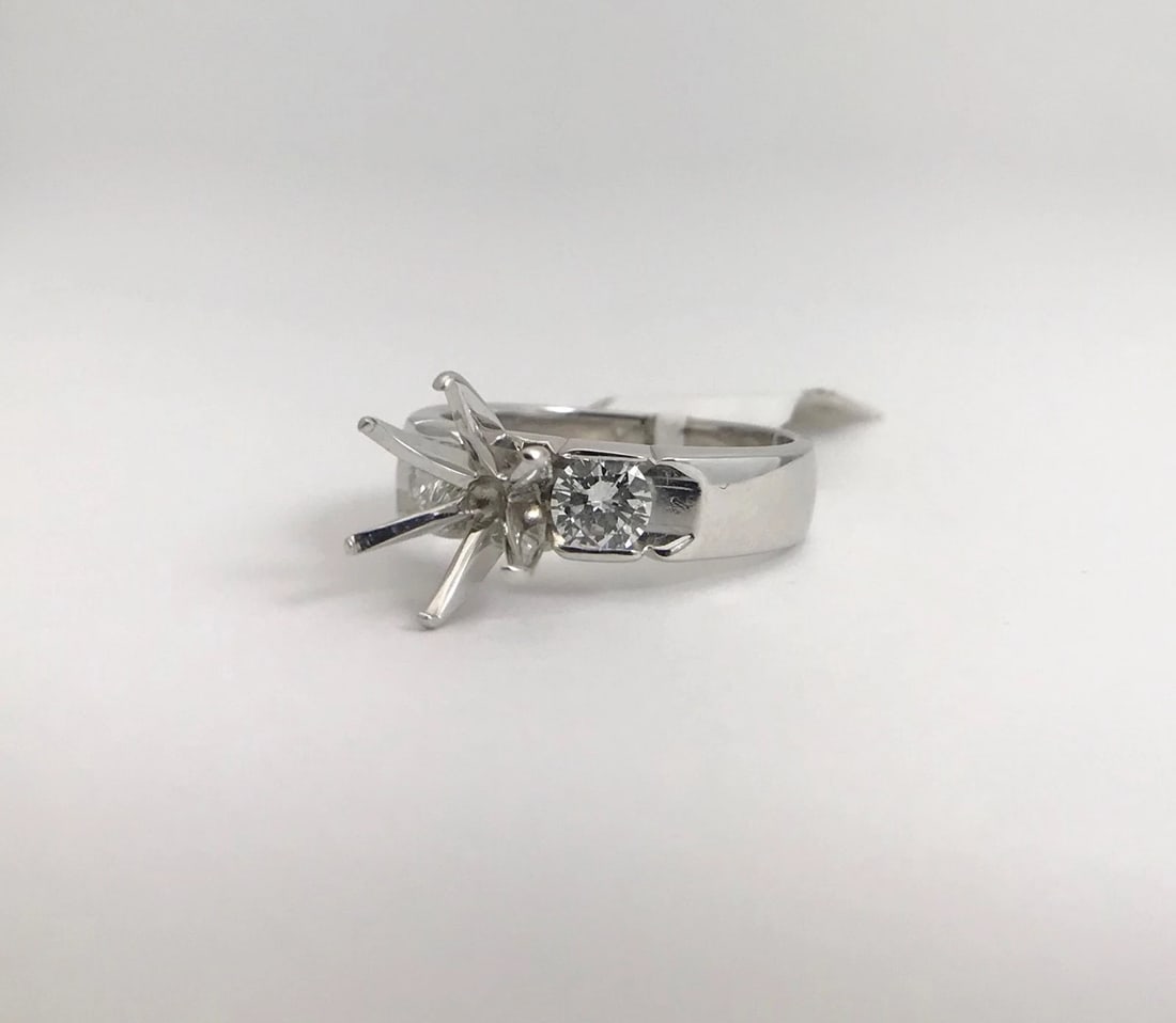 Round 3-Stone Diamond Engagement Ring Setting Mounting 14K White Gold, .70 CTW - 11