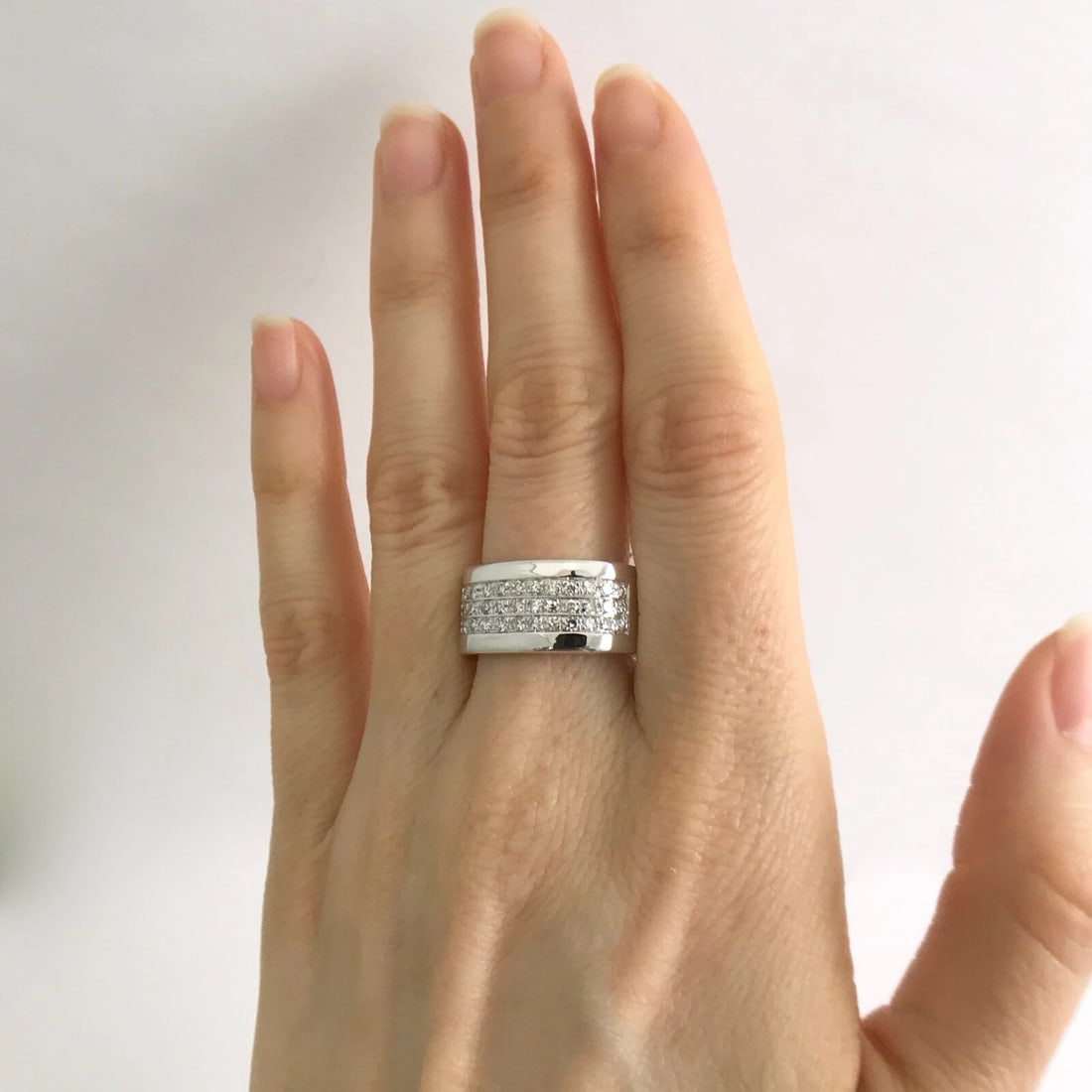 Men's 3-Row Round Diamond Wedding Band Ring 18K White Gold .75 CTW, 11.04 Gr - 3