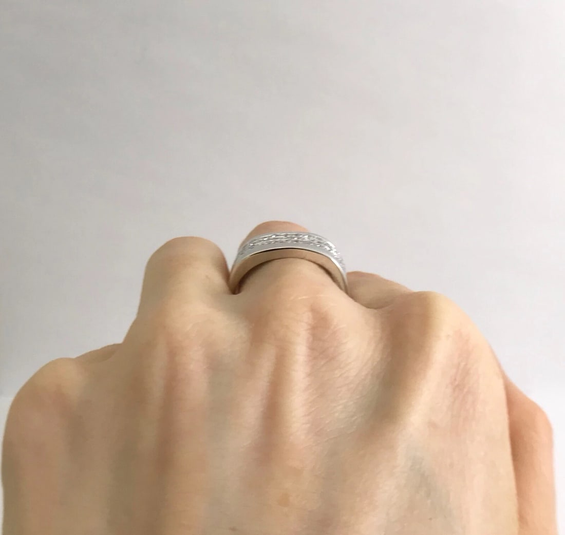 Men's 3-Row Round Diamond Wedding Band Ring 18K White Gold .75 CTW, 11.04 Gr - 6