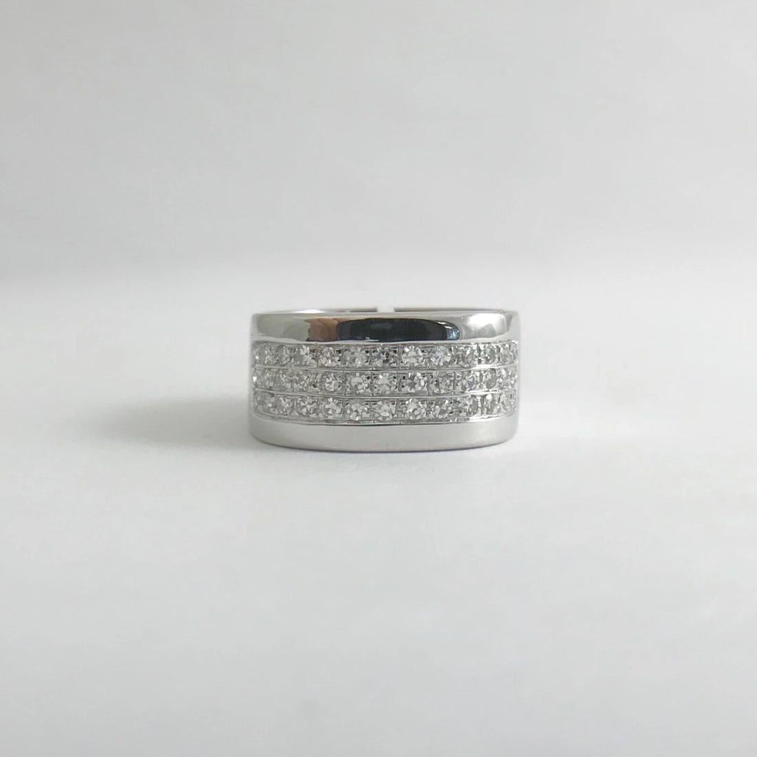 Men's 3-Row Round Diamond Wedding Band Ring 18K White Gold .75 CTW, 11.04 Gr - 7