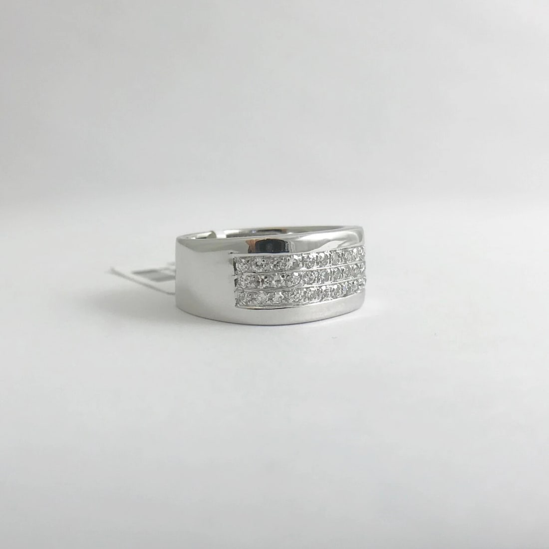 Men's 3-Row Round Diamond Wedding Band Ring 18K White Gold .75 CTW, 11.04 Gr - 8