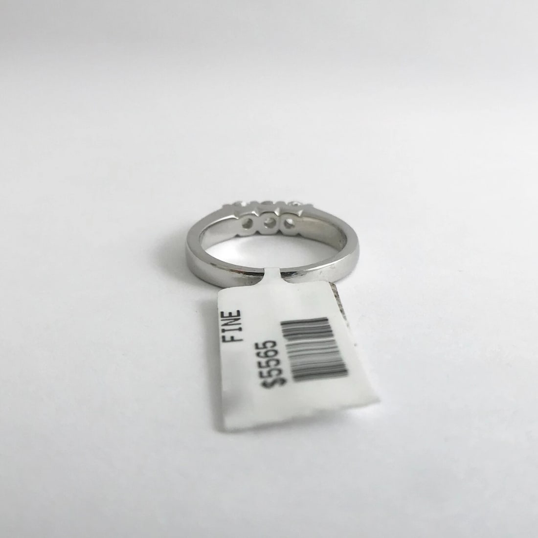 Round 3-Stone Diamond Platinum Wedding Band Ring .56 CTW, Size 6.25, 6.13 Grams - 10