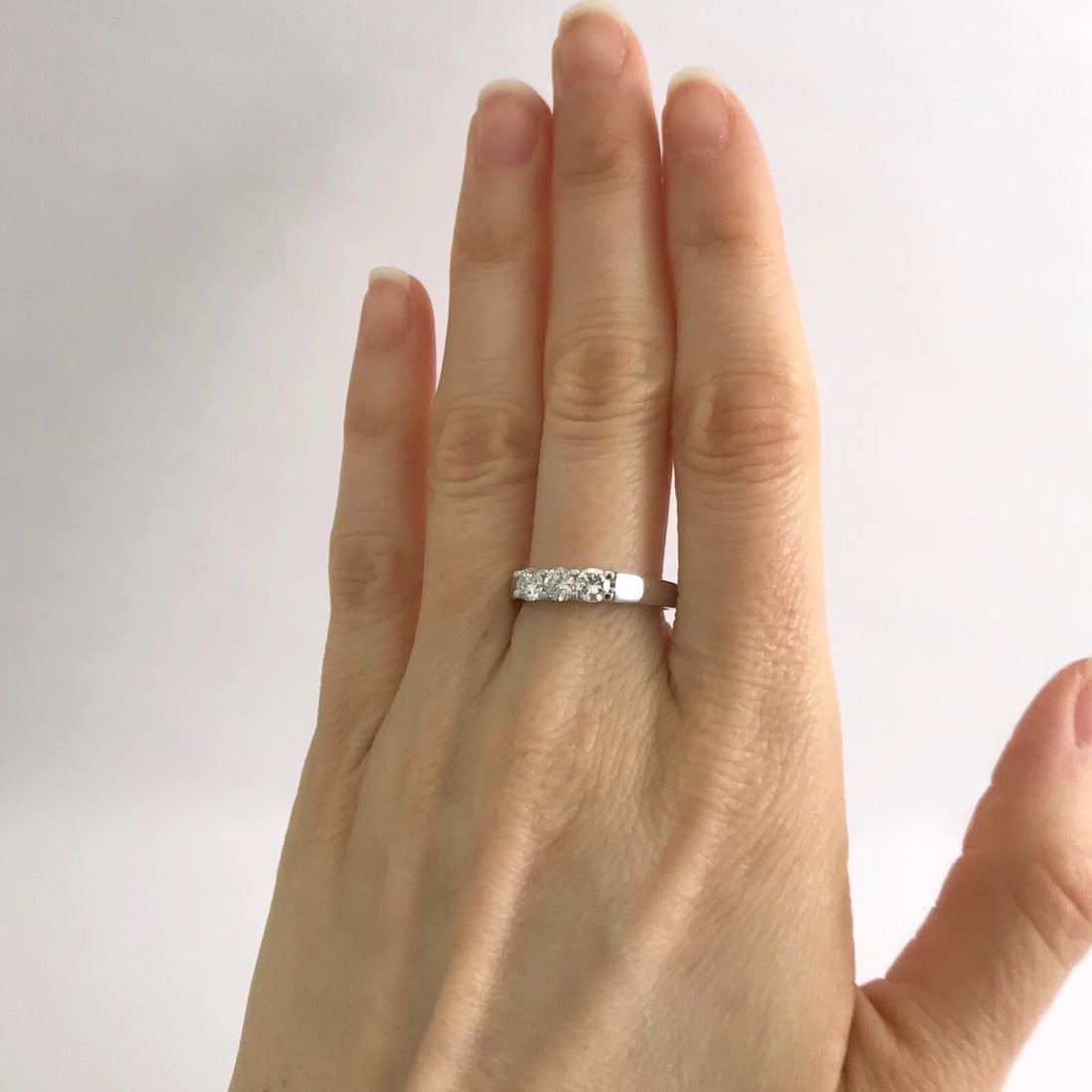 Round 3-Stone Diamond Platinum Wedding Band Ring .56 CTW, Size 6.25, 6.13 Grams - 3