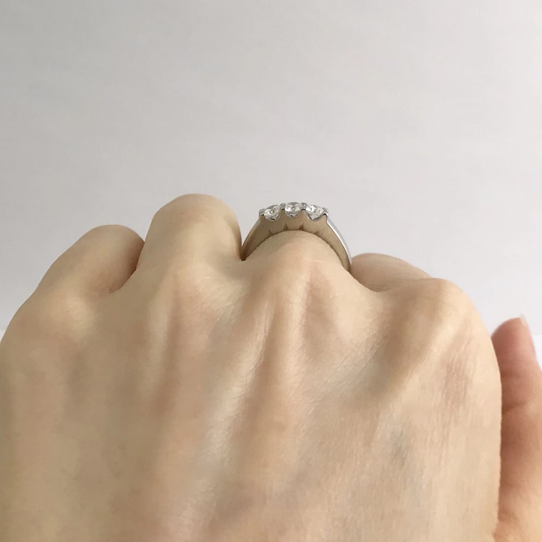 Round 3-Stone Diamond Platinum Wedding Band Ring .56 CTW, Size 6.25, 6.13 Grams - 6