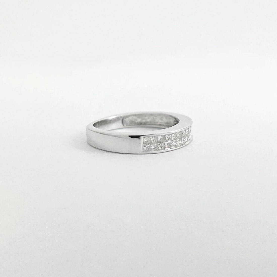 Princess Cut Invisible Set Diamond Ring Wedding Band 14K White Gold, 2.49 Grams - 7