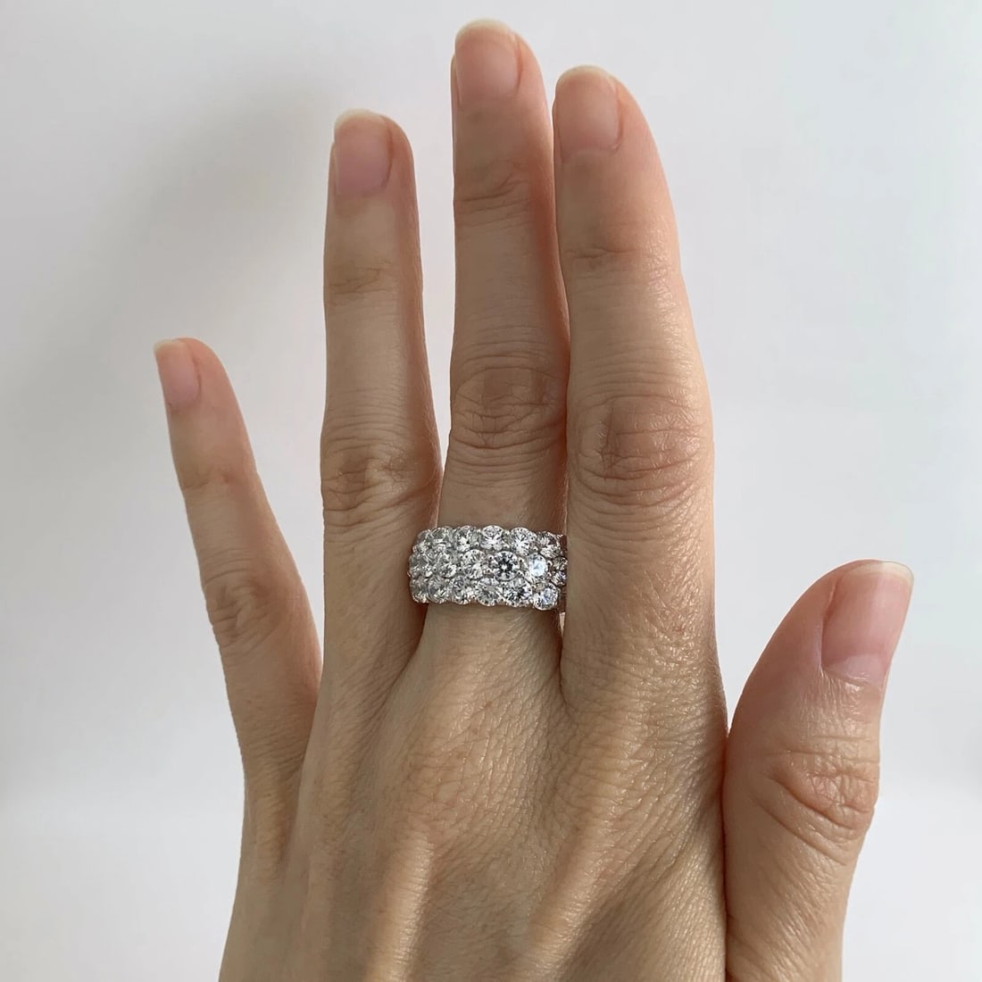 Wide CZ Cubic Zirconia Eternity Wedding Band Ring Sterling Silver, 11.23 Grams - 3