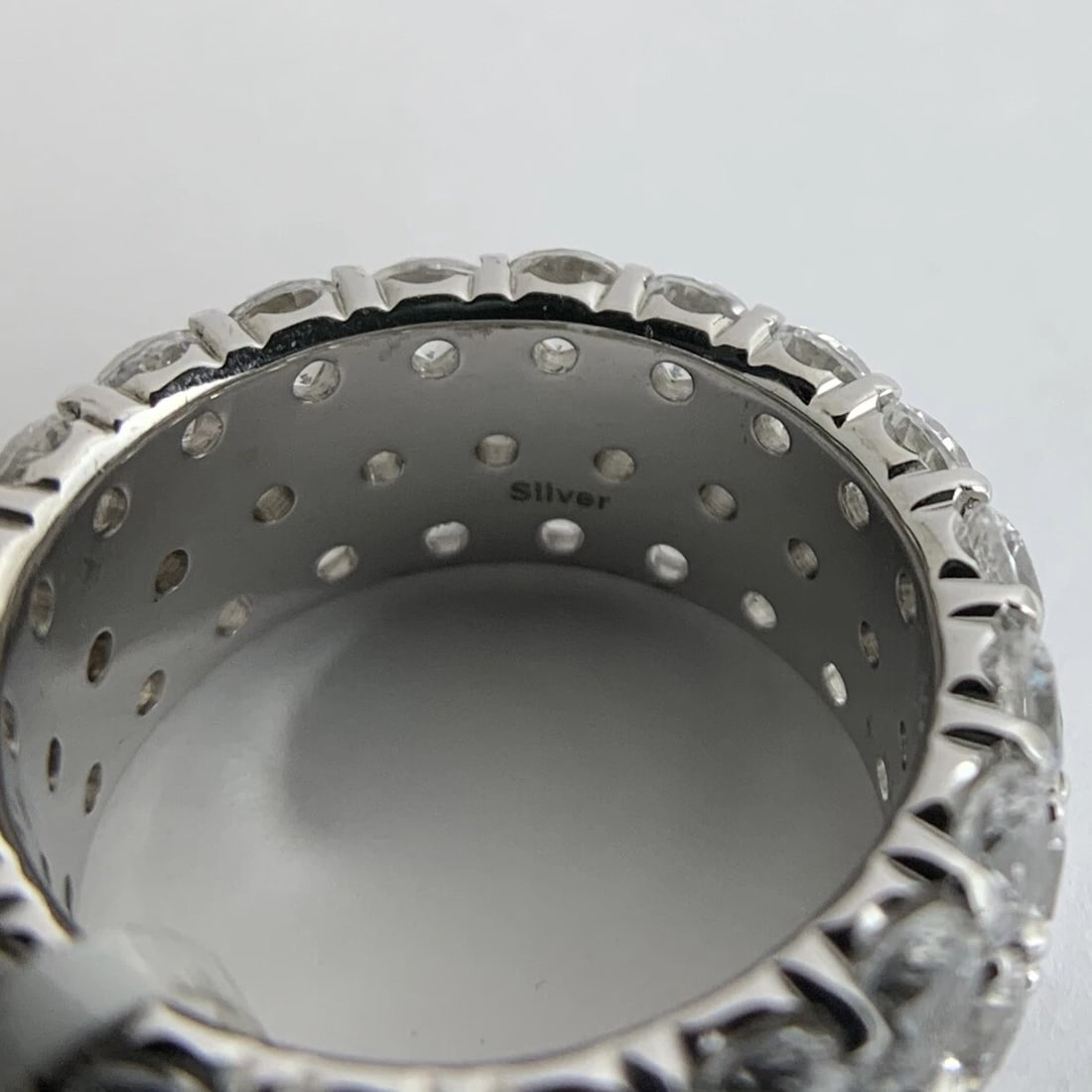 Wide CZ Cubic Zirconia Eternity Wedding Band Ring Sterling Silver, 11.23 Grams - 8