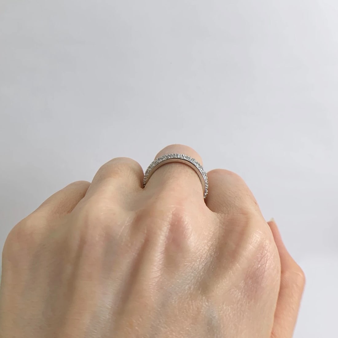 Round Pave Diamond Eternity Wedding Band Ring 14K White Gold, 2.88 Grams - 5