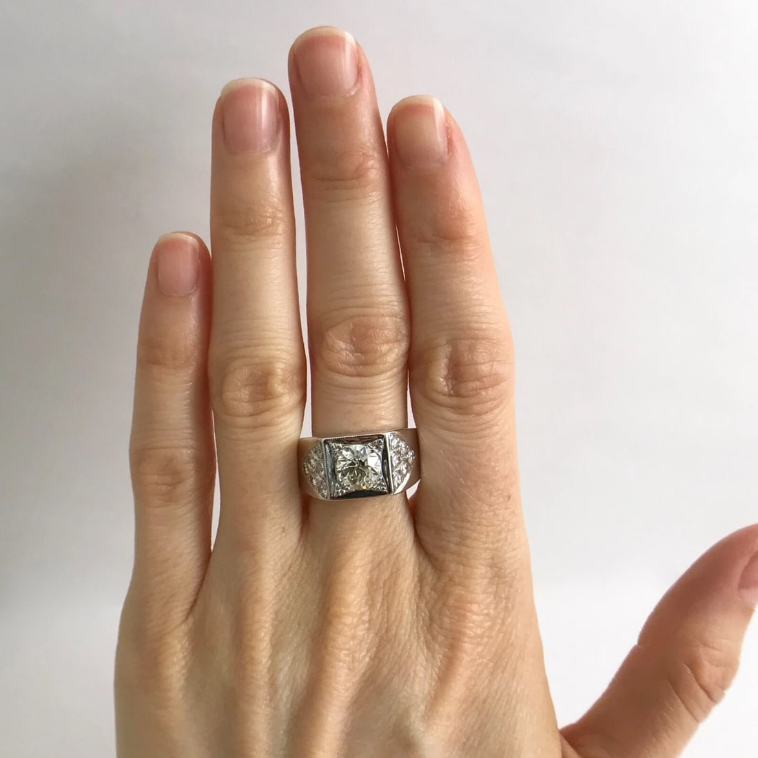 Men's Diamond Flat Top Wedding Band Ring 14K White Gold, 1.36 CTW, 12.66 Grams - 2