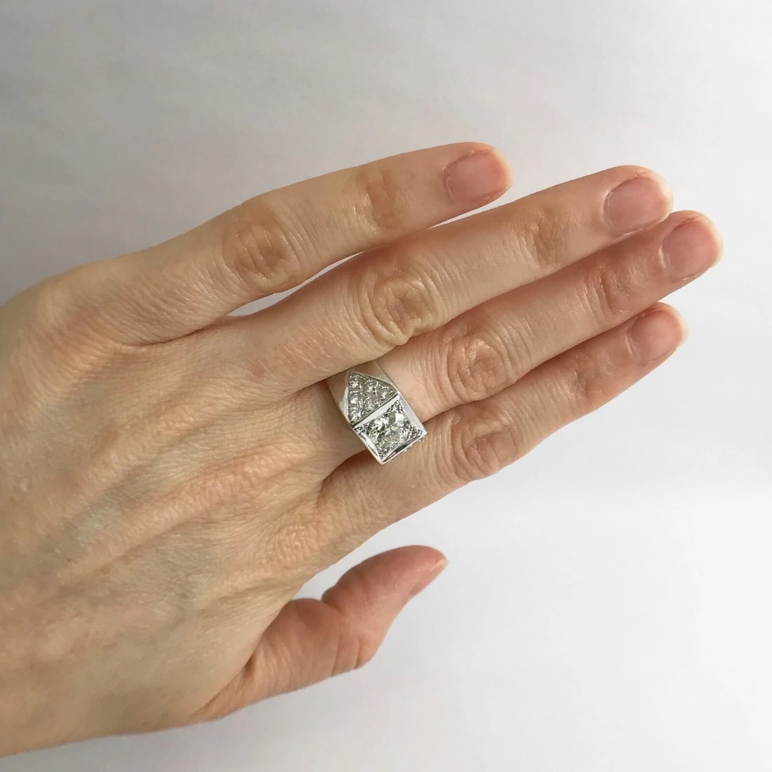 Men's Diamond Flat Top Wedding Band Ring 14K White Gold, 1.36 CTW, 12.66 Grams - 4